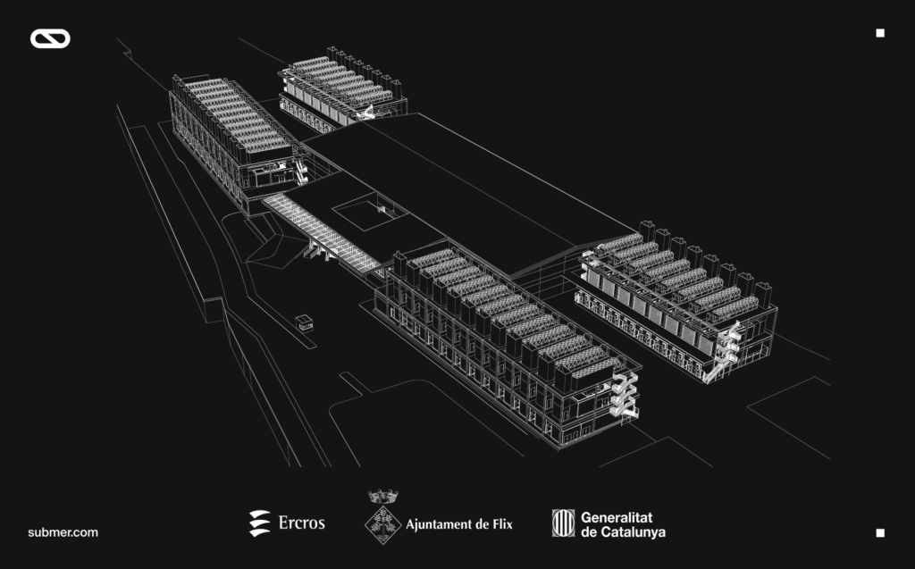 Rendering of Submer Group's next-generation AI data center in Flix, Catalonia, developed and operated by Rubix Data Centers.